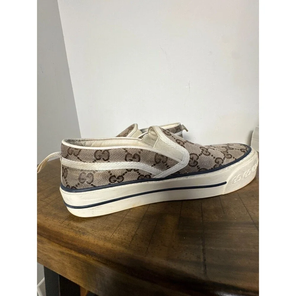 Gucci Tennis 1977 GG Supreme Canvas Slip On Sneakers Beige Brown EU 37